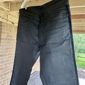 Men’s “leather” finish jeans by John Varvatos.